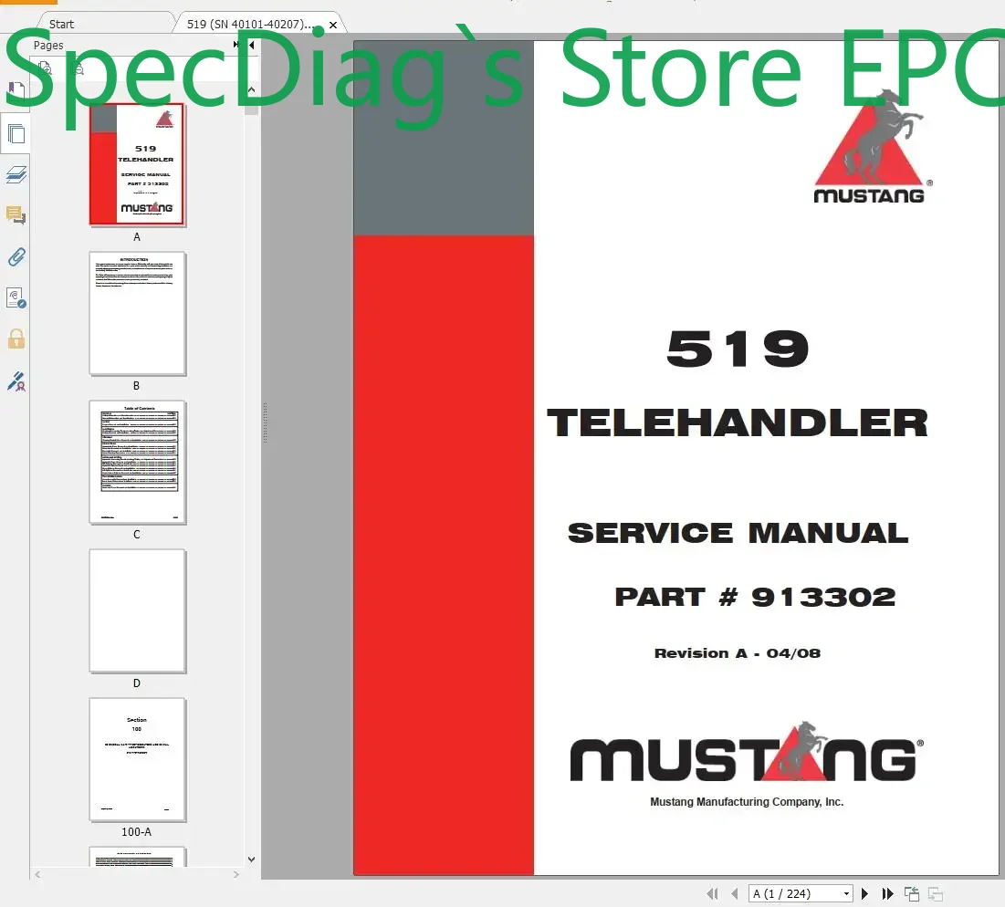 SpecDiag Mustang Machinery Hea - Heavy Equipment Pdf recensione e prezzo